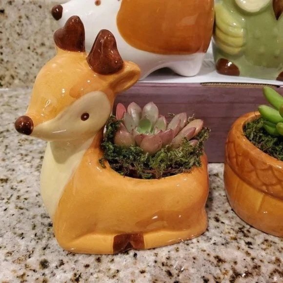 Dexter The Reindeer’ Adorable Deer Animal Ceramic Planter (Plants Not Included) - Picture 7 of 8